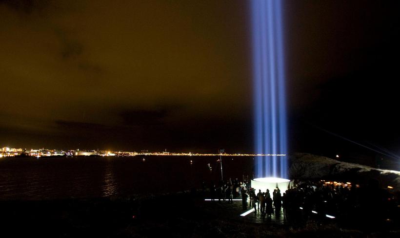 The Imagine Peace Tower in Viðey Island.