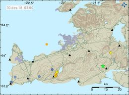 The origins of the earthquake are marked by a green star.