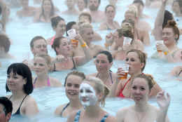 Enjoying geothermal water.