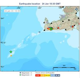 Earthquake map, Jan. 24, 2020.