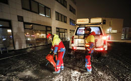 Rescue workers in Kópavogur, this morning.
