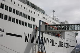 Health care workers, waiting to board Norræna last week.