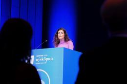 Þórdís Kolbrún Reykfjörð Gylfadóttir, ferðamála-, iðnaðar- og nýsköpunarráðherra, á Iðnþingi í dag.