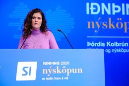 Þórdís Kolbrún Reykfjörð Gylfadóttir, ferðamála-, iðnaðar- og nýsköpunarráðherra, á Iðnþingi í dag.