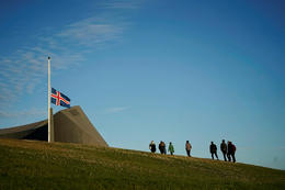 The residents of Blönduóss walking towards the church last night.
