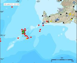 The seismic activity on the Reykjanes ridge is apparent on this map from the Met Office.