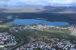 Elliðavatn seen from the air. The island where the boys got stuck yesterday can be seen there.