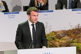 The President of France, Emmanuel Macron, giving a speech at the summit yesterday urging the nations of Europe to participate in filling out the damage register cause by Russia's invasion of Ukraine.