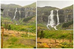 Búðárfoss before and after the massive rainfall.