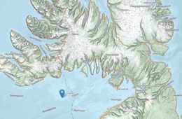 The blue dot shows where the whales were last seen.