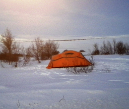 An archive photo. Not the best weather for camping in the mountains today.
