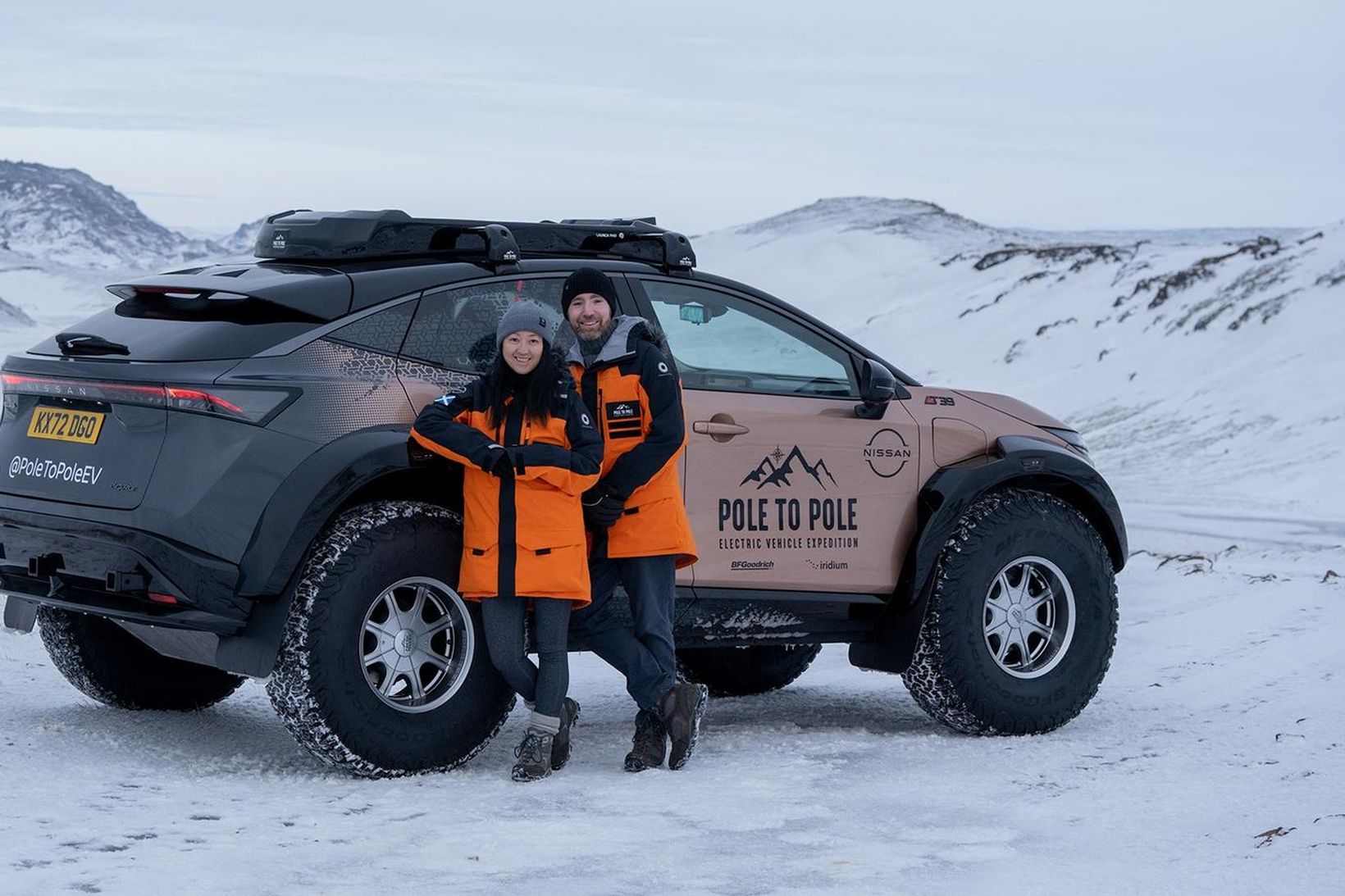 Ramsay-hjónin hyggjast keyra Nissan Ariya á milli póla í fylgd …
