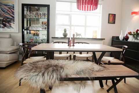 The dining room table is from Happie furniture.
