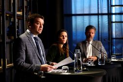 Ásmundur Einar Daðason, Katrín Jakobsdóttir og Dagur B. Eggertsson á blaðamannafundi í dag.