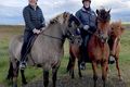 Útreiðar Eysteinn og Jenna Huld, yngsta dóttir hans, í landi Brennistaða í Borgarhreppi hinum forna þar sem bræður Eysteins bjuggu og Sveinn býr enn.