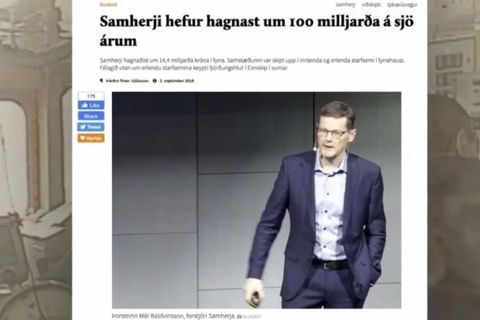 Screenshot from the news program Kveikur, broadcast last night on RÚV, showing Samherji CEO Þorsteinn Már Baldvinsson.