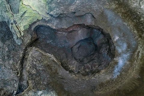 Looking into the deep crater bowl.