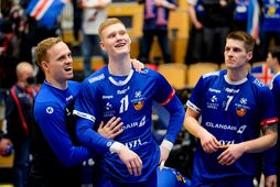 Ómar Ingi Magnússon, Ýmir Örn Gíslason og Viggó Kristjánsson eftir sigurinn gegn Suður-Kóreu.