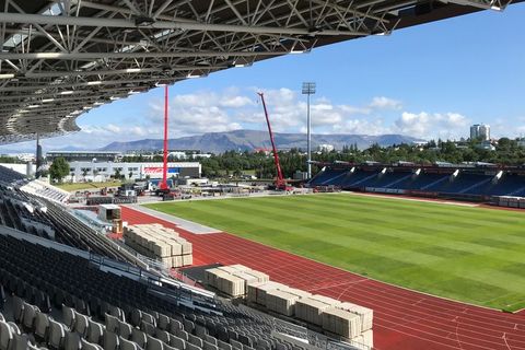 The stage is being prepared for Guns N Roses.