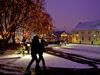 The Reykjavik Cathedral in winter snow. On the left you can see Austurvöllur Parliament square.