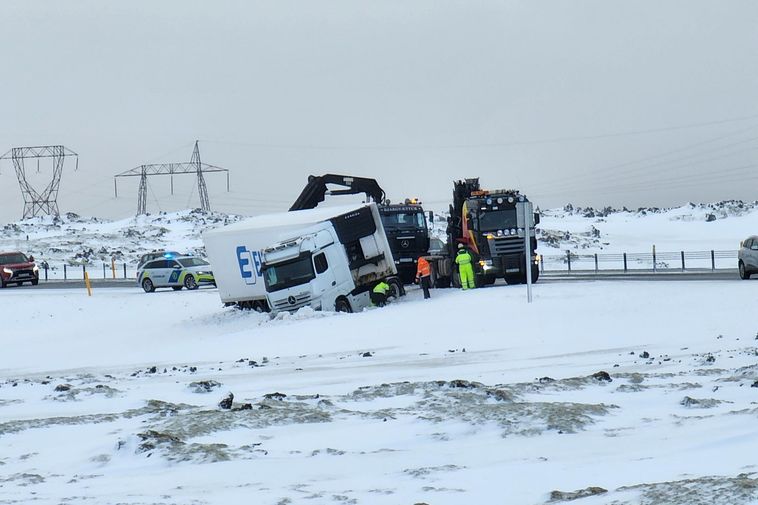A truck went off the road on Hellisheiði earlier today and the road westbound was …