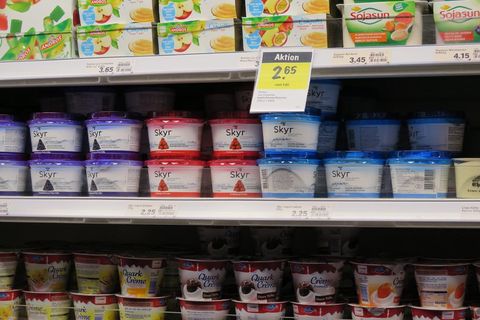 Skyr on a Swiss supermarket shelf.