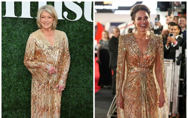 Martha Stewart og Katrín prinsessa af Wales hafa nú báðar skartað glæsilegum gylltum pallíettukjól á …