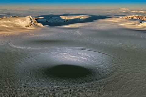 The ice cauldron has deepened some 2-3 metres in the space of two weeks.