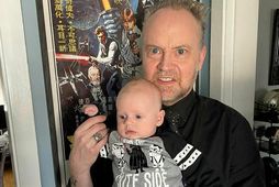 Feðgarnir Þórarinn Þórarinsson og Guðjón Bergur. 50 ár eru á milli feðganna.