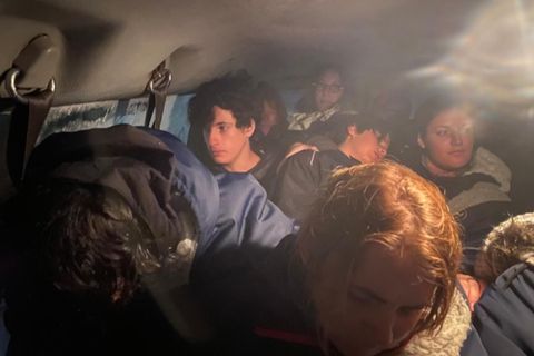 Waiting for help inside the crammed vehicle.