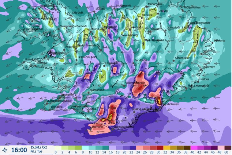 Expected wind speeds at 4 pm today.