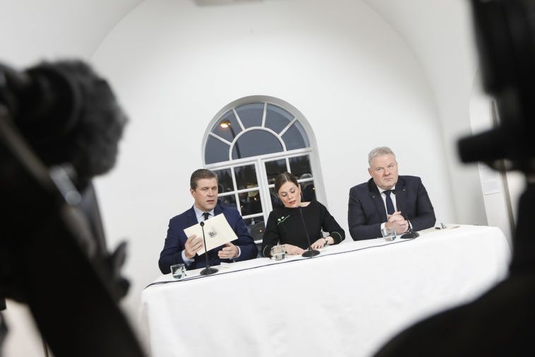 Bjarni Benediktsson, Katrín Jakobsdóttir and Sigurður Ingi Jóhannsson at the press meeting at the National …