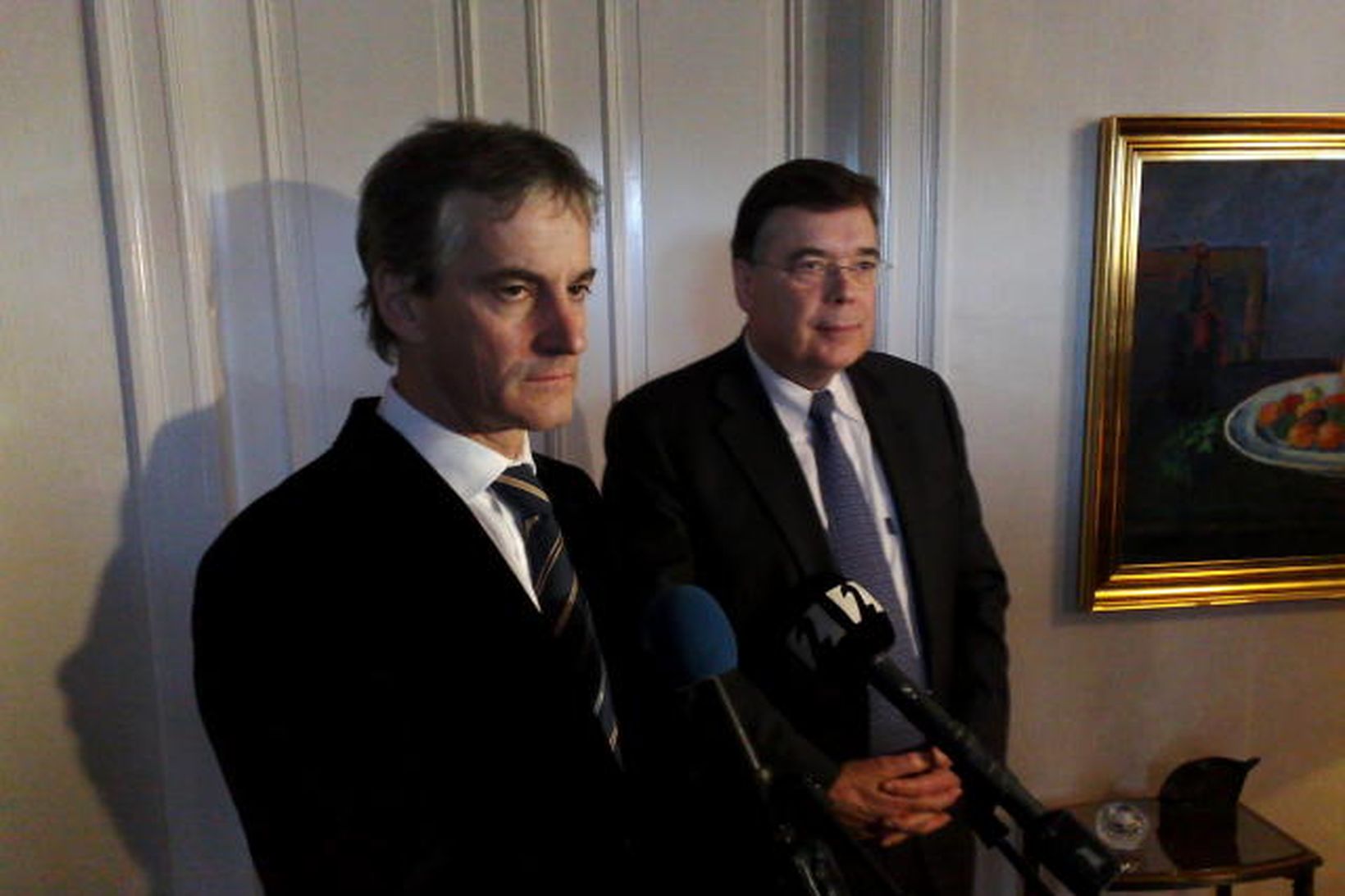 Jonas Gahr Støre, utanríkisráðherra Noregs og Geir H. Haarde, forsætisráðherra, …