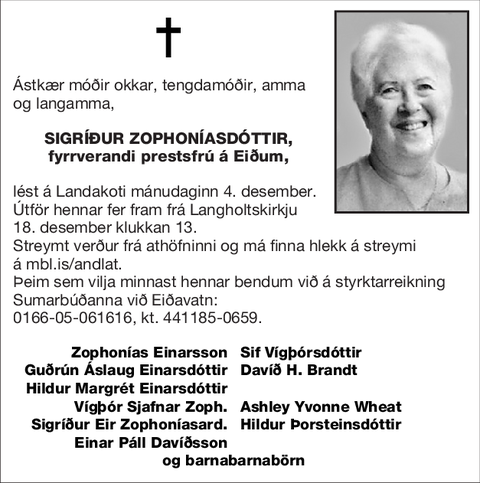 Sigríður Zophoníasdóttir,