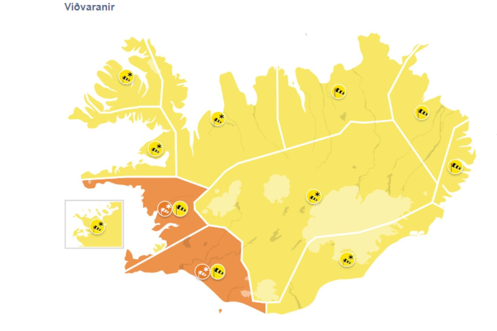 Veðurviðvaranir verða í öllum landshlutum í dag.