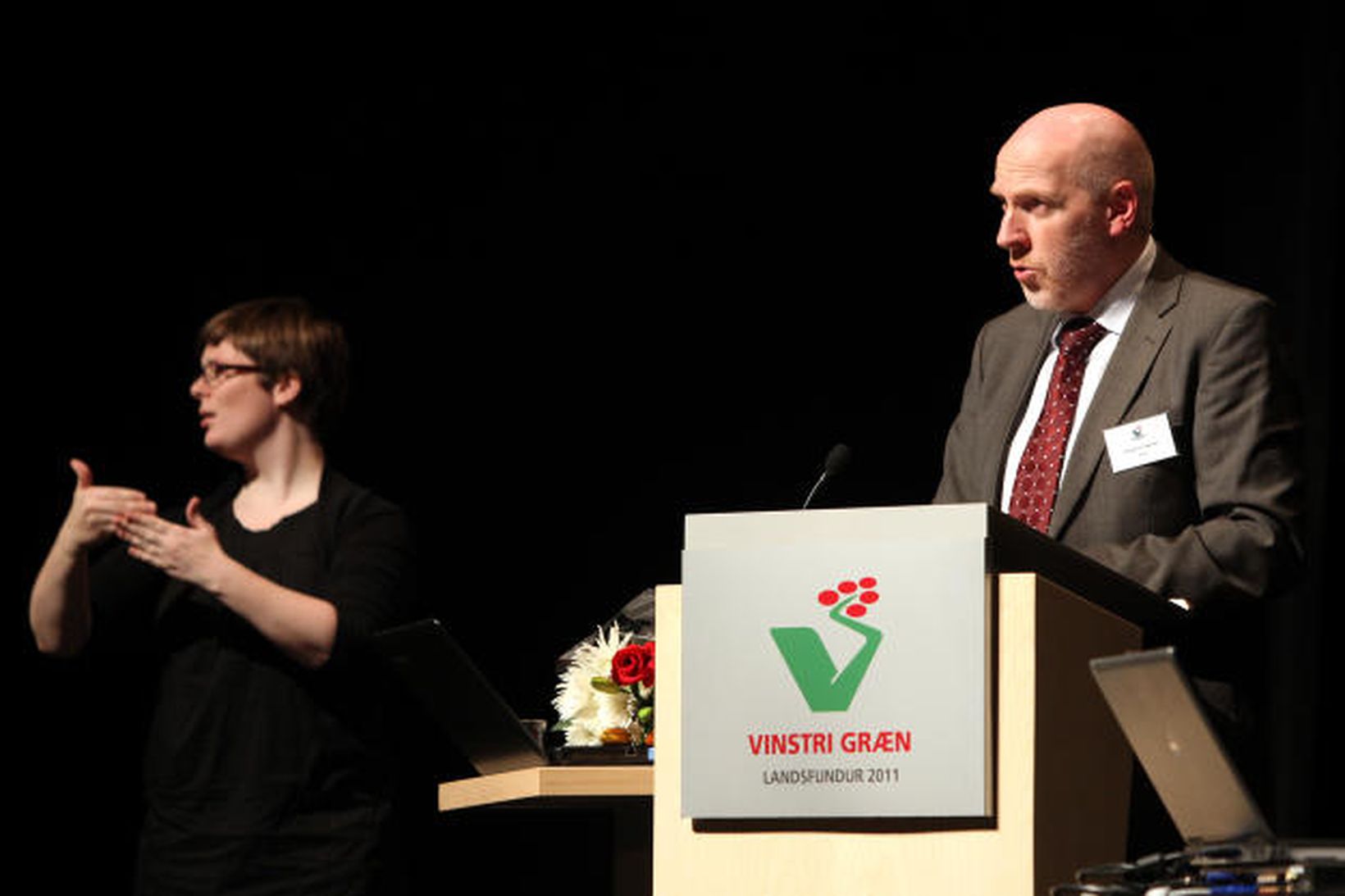 Steingrímur J. Sigfússon formaður VG flytur ræðu sína á landsfundinum …